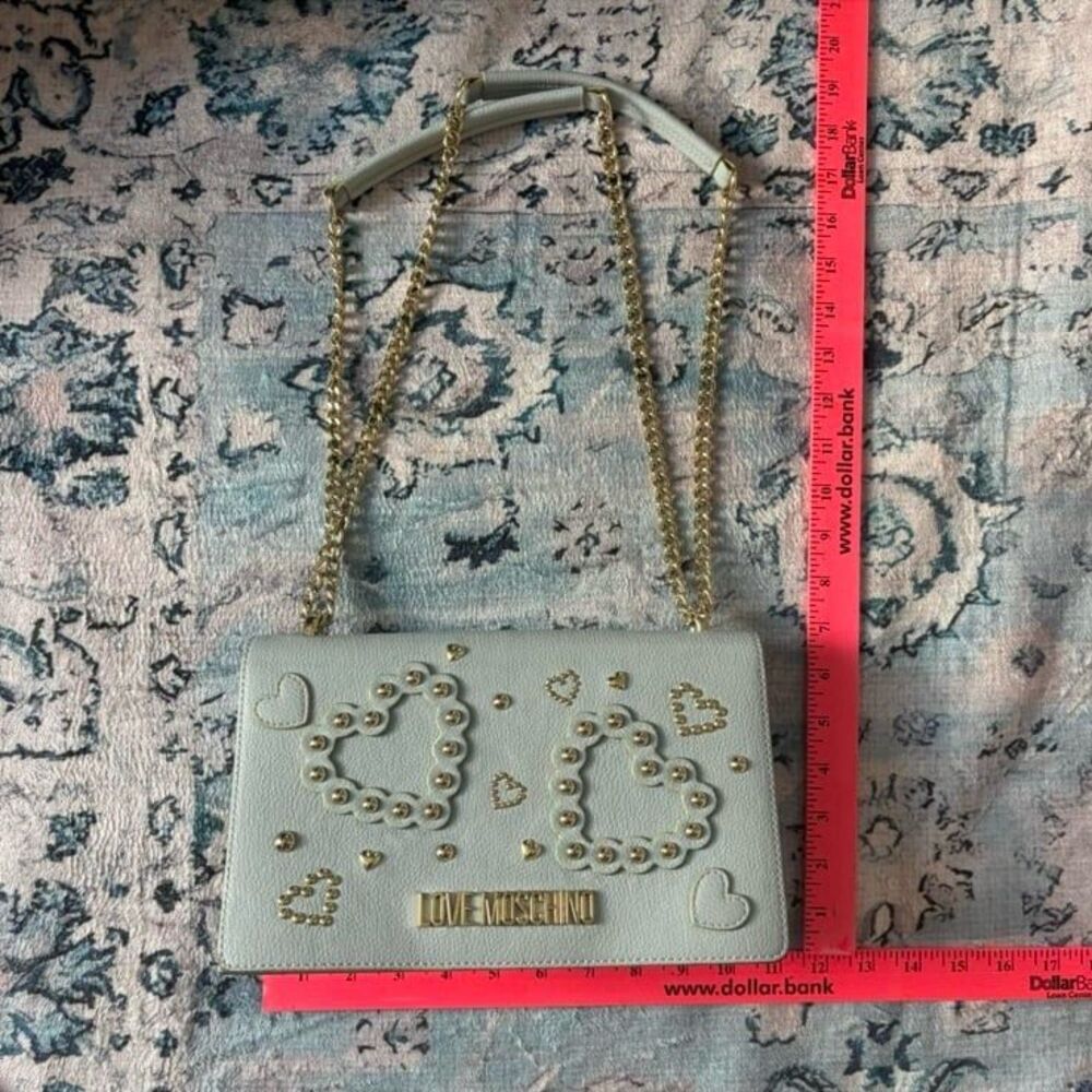 Love Mochino blue leather crossbody bag with hearts in blue and gold colors - Picture 8 of 8